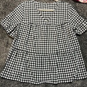 Shein Black and White Plaid tiered top